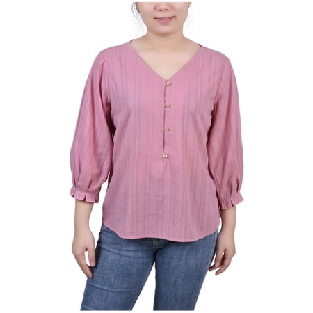 NY Collection Womens 3/4 Sleeve Pullover Blouse, Pink, Petite, PL