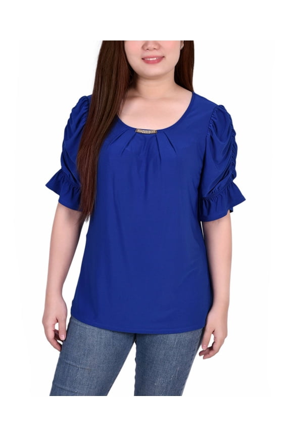 Petite Size Elbow Cuffed Sleeve Hardware Top Surf The Web PL