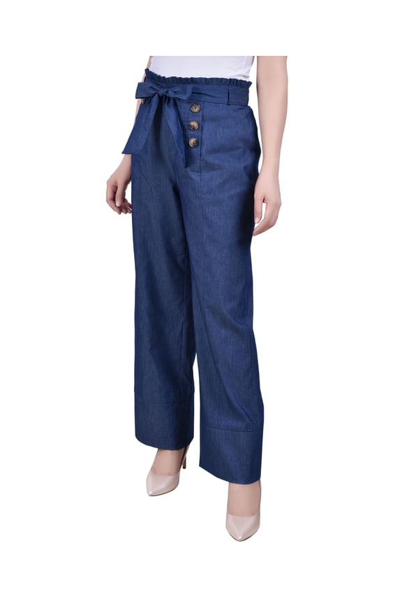 Petite Size Full Length Pull On Sailor Pants Dark Denim PM