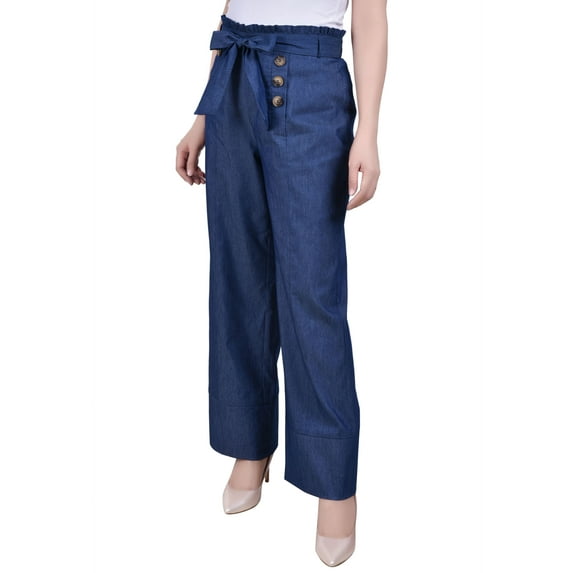 Petite Size Full Length Pull On Sailor Pants Dark Denim PM