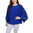 thumbnail image 1 of Petite Size Long Batwing Top With Glitz Tape At Neckline Sleeves Cobalt PM, 1 of 1