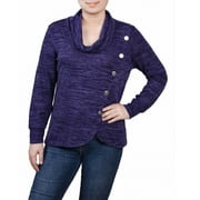 NY COLLECTION Petite Size Long Sleeve Overlapping Cowl Neck Top Grape Enzoz PM