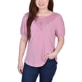 thumbnail image 1 of Petite Size Short Puff Sleeve Top With Lace Lilas PM, 1 of 1