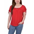 thumbnail image 1 of Petite Size Short Ruched Sleeve Top With Pleats Chinese Red PM, 1 of 1