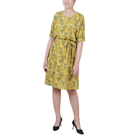Petite Size Short Sleeve Pebble Crepe Dress Green Lime Garden PM