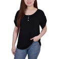 thumbnail image 1 of Petite Size Short Sleeve Round Neck Henley Top Black PL, 1 of 1