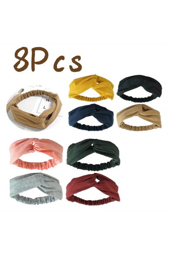 Petite Size Stretchy Headbands 8-Pack - 15.7-20.5 Inch Cross Style Hair Bands for Women with Smaller Head Measurements