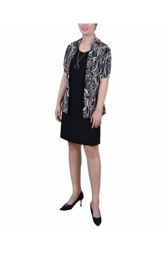 Petite Size Two Piece Dress Set Black Pink PS