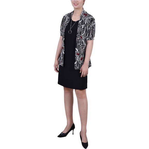 NY Collection Womens Solid A-line Dress, Black, Petite, PL