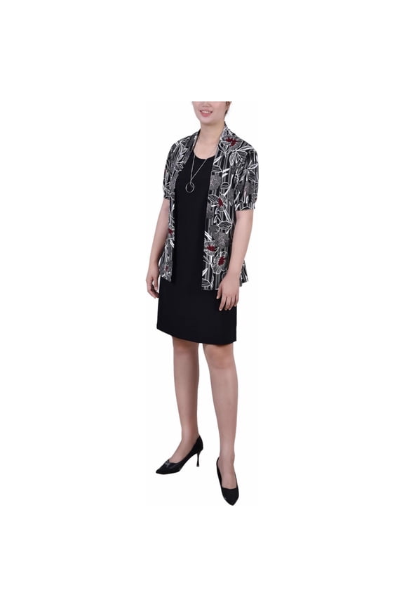 Womens Solid A-line Dress, Black, Petite, PL