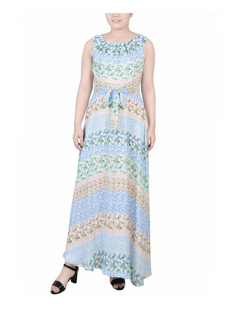 chinese dress ladies Petite Sleeveless Belted Chiffon Maxi Dress at Amazon Women's Clothing store main image 0