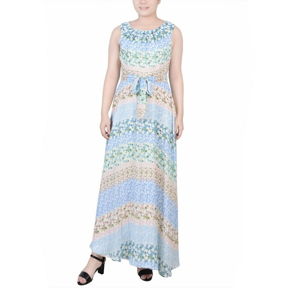 Petite Sleeveless Belted Chiffon Maxi Dress Multi PS