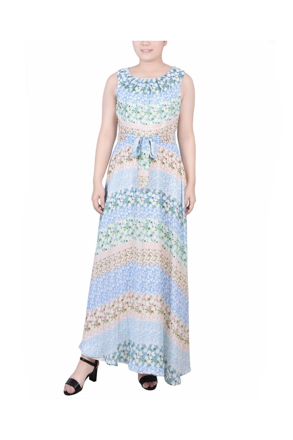 Petite Sleeveless Belted Chiffon Maxi Dress Multi PS