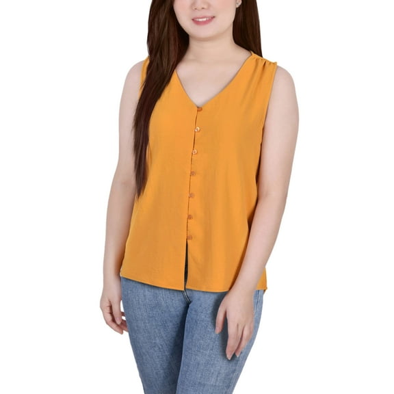 Petite Sleeveless Button Front Blouse Golden Glow PL