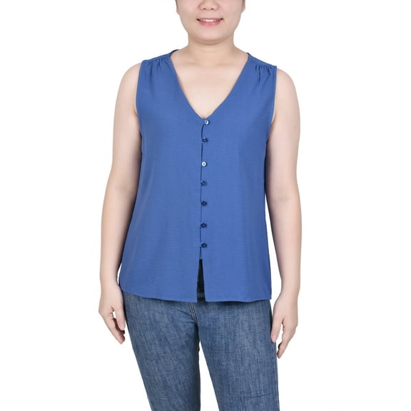 Petite Sleeveless Button Front Blouse