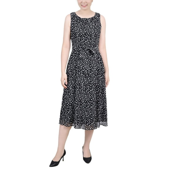 Petite Sleeveless Chiffon Belted Dress Black Icemoon PM