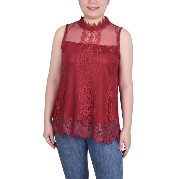 Petite Sleeveless Mock Neck Lace Top
