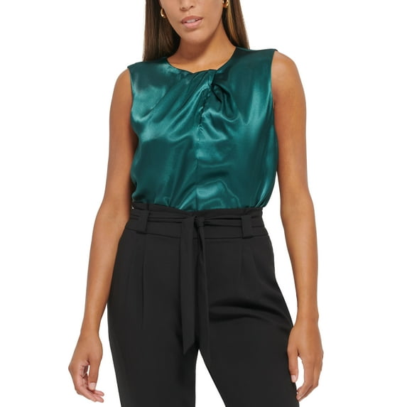 Petite Sleeveless Pleat-Neck Top Malachite PL
