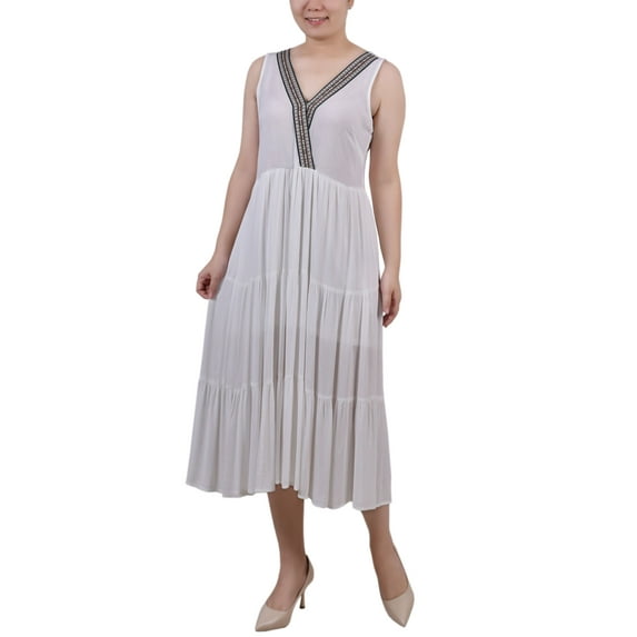 Petite Sleeveless Surplice Tiered Dress White PM