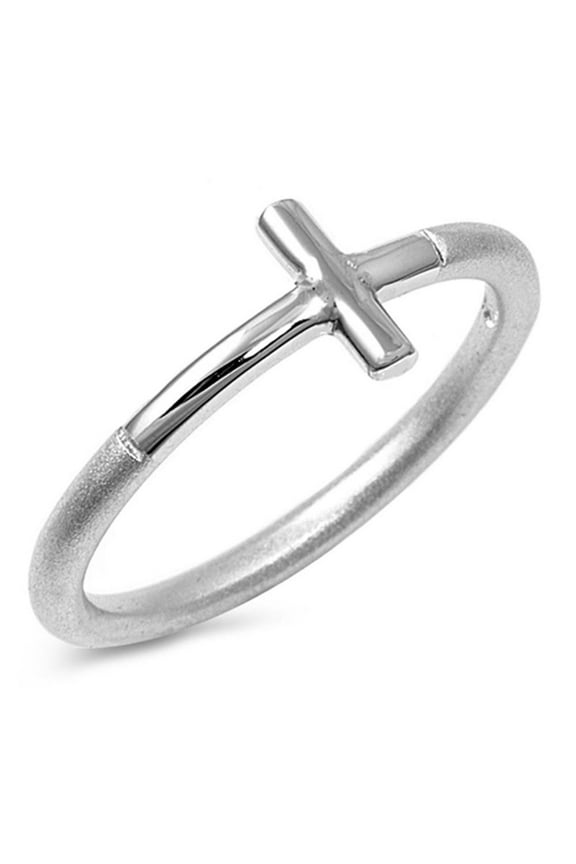 Petite Small Thin Sideways Cross Purity Ring 925 Sterling Silver Band Jewelry Female Male Size 7
