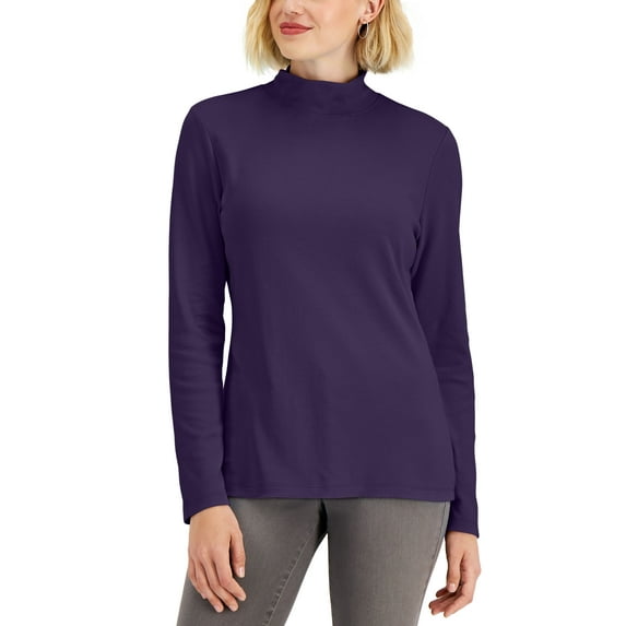 Petite Solid Mock-Neck Top Cassis PL