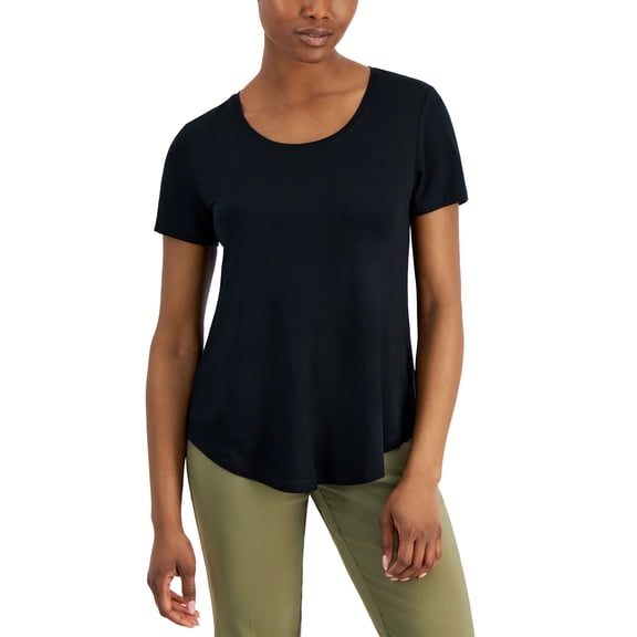 Petite Solid Rayon Span Short-Sleeve Top Deep Black PS