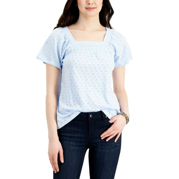 Petite Solid Square-Neck Top Spacious Skies PS