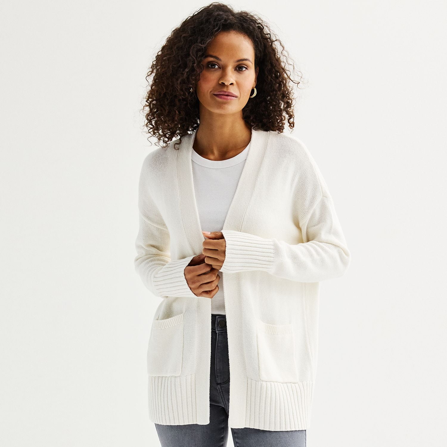 Petite Sonoma Goods For Life Everyday Cardigan Color Ivory Size L PETITE Walmart