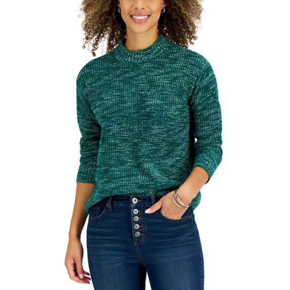 Petite Space-Dye Crewneck Pullover Sweater Pure Emerald PM