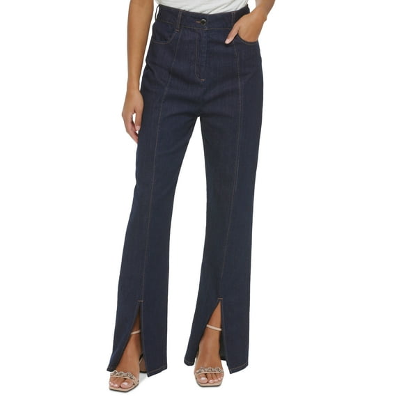 Petite Split-Front Denim Pants Dark Denim 4P