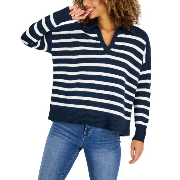 Petite Stripe Polo Pullover Sweater Industrial Blue PXL