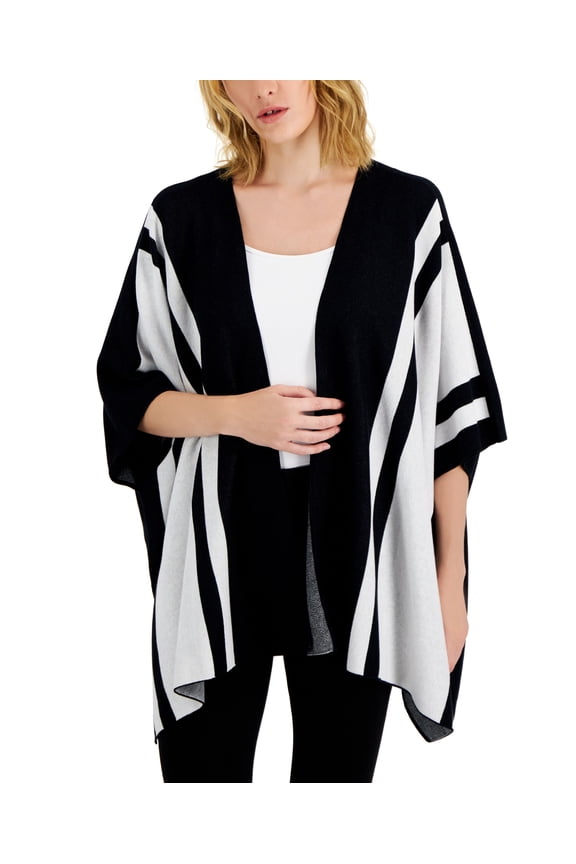 Petite Striped Cape Sweater Black White PS