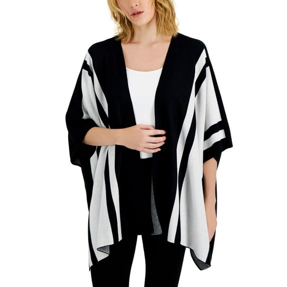Petite Striped Cape Sweater Black White PS
