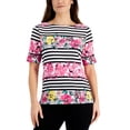 thumbnail image 1 of Petite Striped Floral-Print Top Pink White Combo PXS, 1 of 1