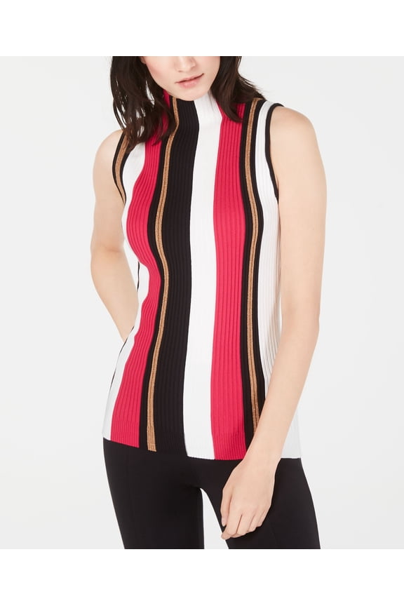 Petite Striped Sleeveless Sweater Fiesta Fuchsia PXL