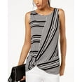 thumbnail image 1 of Petite Striped Twist Hem Top Deep Black PL, 1 of 1
