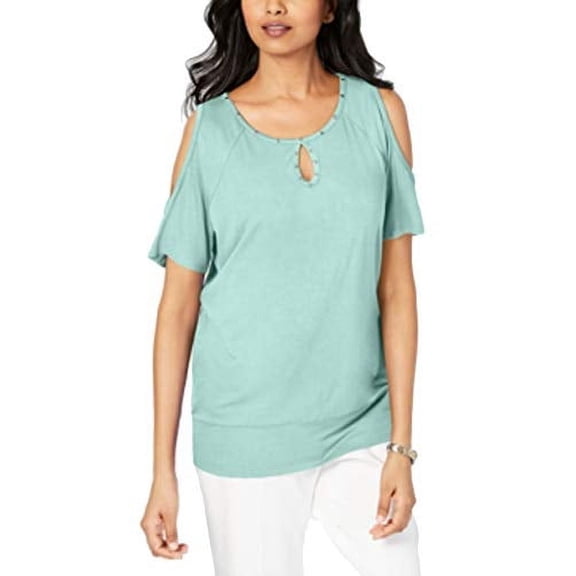 Petite Studded Cold-Shoulder Keyhole Top Aqua Flash PXS