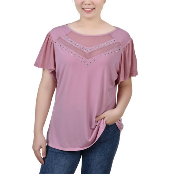 Petite Studded Short Flutter Sleeve Top Mellow Rose PL