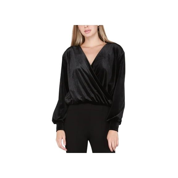 Petite Surplice-Neck Elasticized-Hem Top Jet Black Velvet PM
