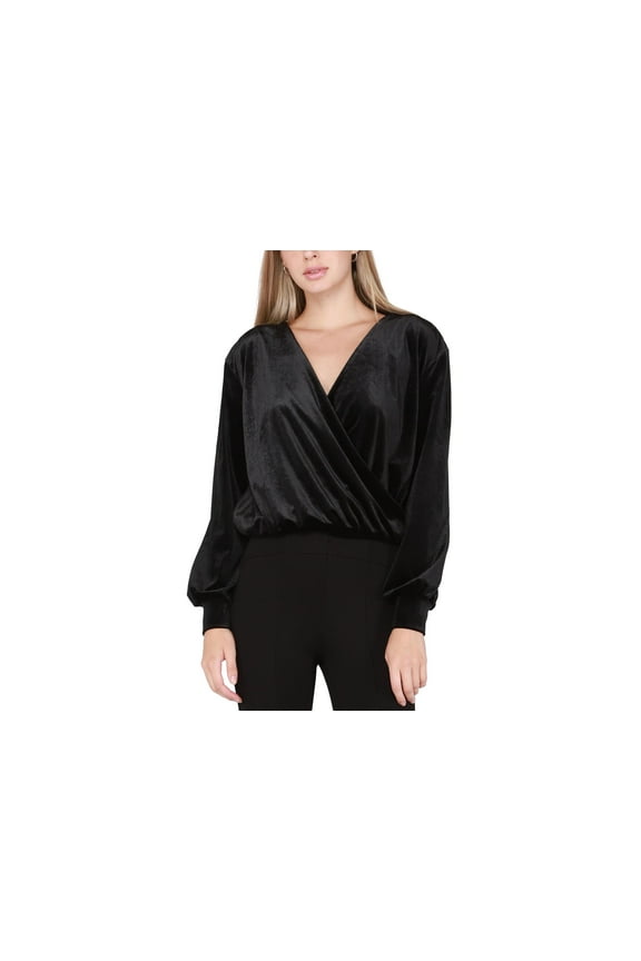Petite Surplice-Neck Elasticized-Hem Top Jet Black Velvet PM