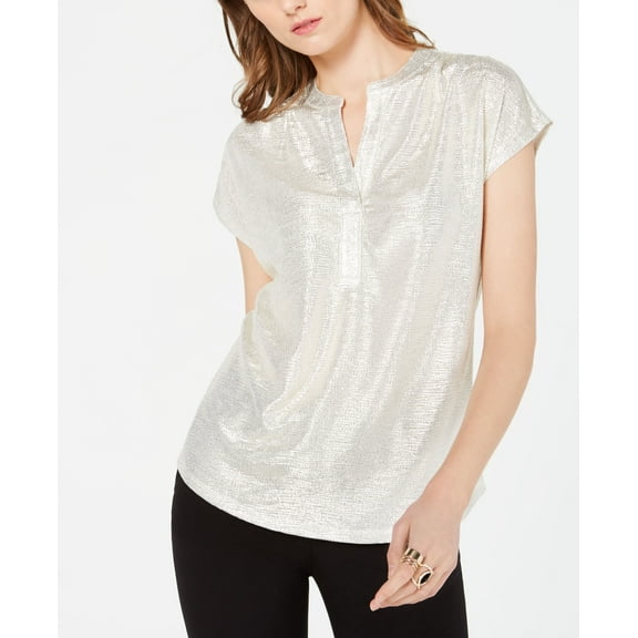 Petite Textured Metallic Top Gold PS