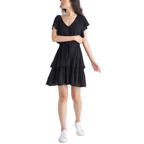 Petite Tiered Ruffled Dress Black PL