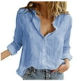 thumbnail image 1 of Petite Tops For Women, Loose Blouses Casual Solid Lapel V Neck Long Sleeve Button Down Linen Shirt Lightweight Tops Spring Women 2025 Tops Bell Going Out Tops Shirt Workout (XXL, Blue) ZMTing, 1 of 5