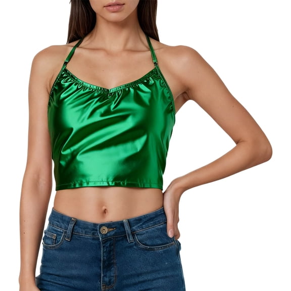 Petite Tops for Women Elegant Spaghetti Strap Camisole Sleeveless Neck Low Back Womens T Shirts Tops,Green,M