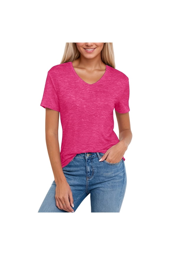 Petite Tops for Women Short Sleeve Crew Neck Classic Fit Soft Basic Solid Color Womens Shirts Tank,Hot Pink,2XL