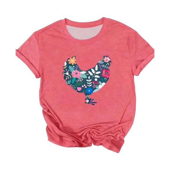 Petite Tops for Women Short Sleeve Crew Neck Graphic Printed Soft Fashion Apparel Womens Spring Clothes,Pink,L