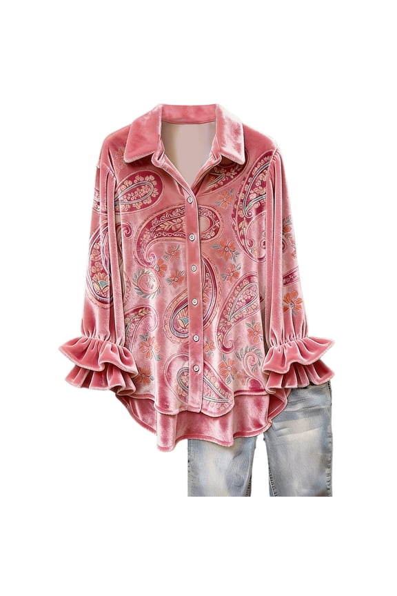 Petite Tops for Women Stylish Printed Pattern Long Sleeve Fashion Versatile Plus Size Womens Clothing,Pink,S