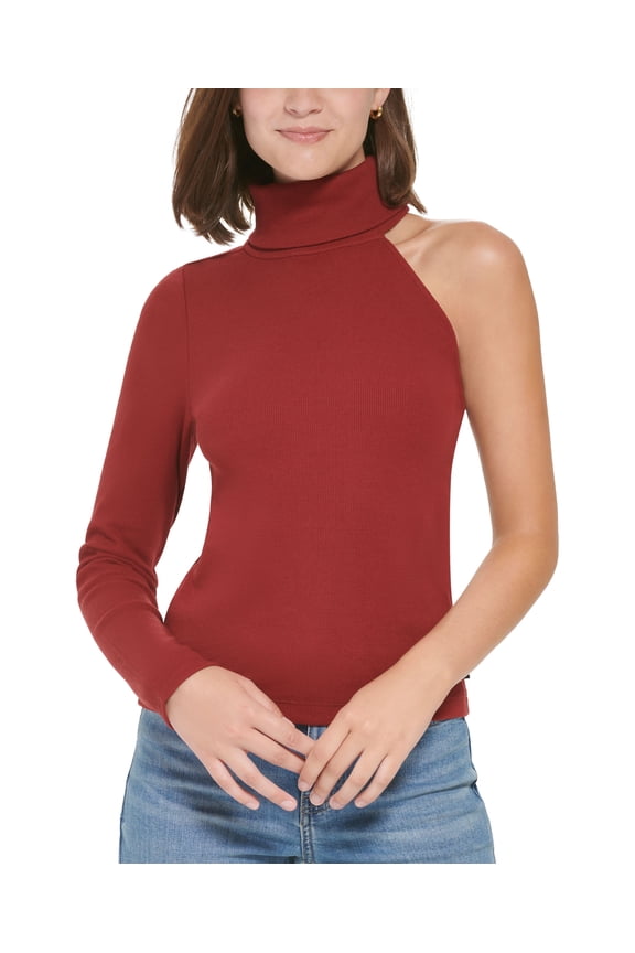 Petite Turtleneck One-Shoulder Top Syrah PM