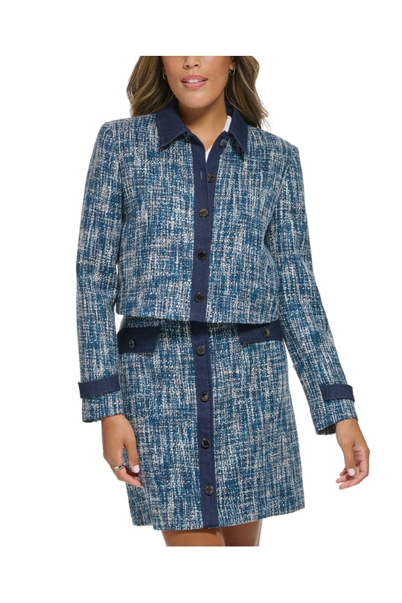 Petite Tweed Button-Front Cropped Blazer Oceana Multi 8P