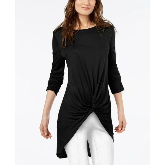 Petite Twist Front High Low Ruched Top Black PXS